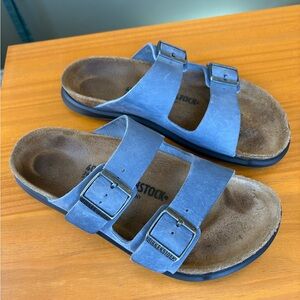 Birkenstock Arizona Suede Double-Buckle Sandals in Light Blue